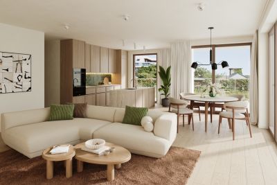 Interieur van een nieuwbouwappartement aan de kust